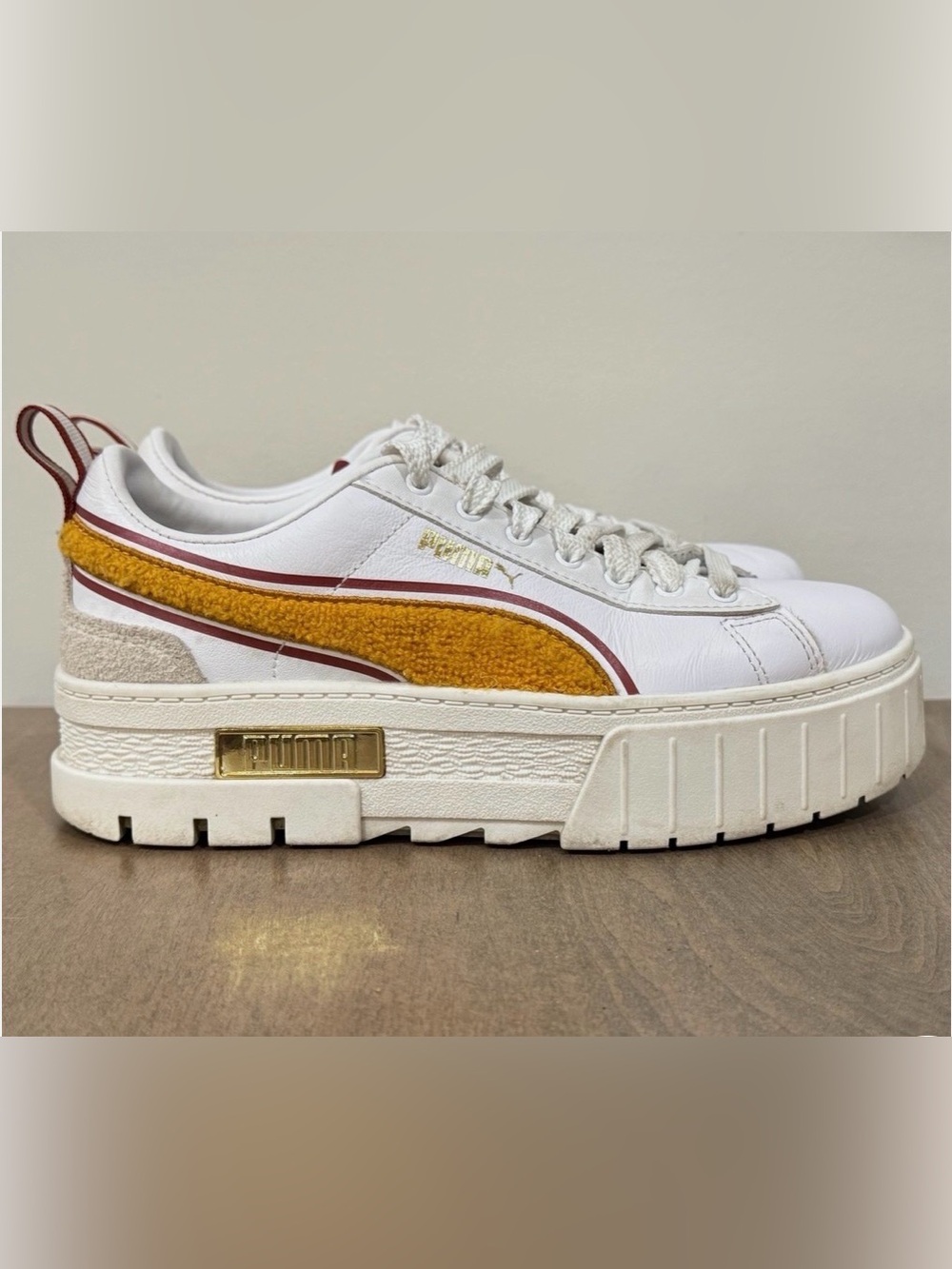 Puma Mayze New Heritage White Apricot Chunky Platform Sneakers
